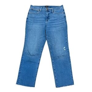J. Crew Women's Jeans Blue Size 30 Straight Leg Raw Hem Medium Wash Stretch NWOT